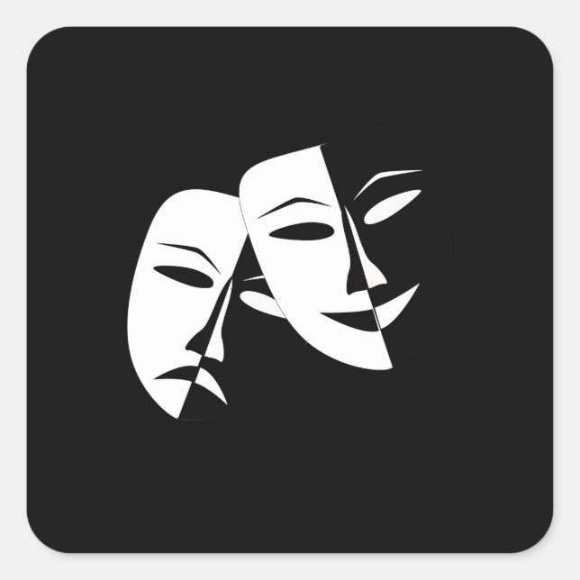Comedy Tragedy Black and White Theater Maske Quadratischer Aufkleber (Vorderseite)