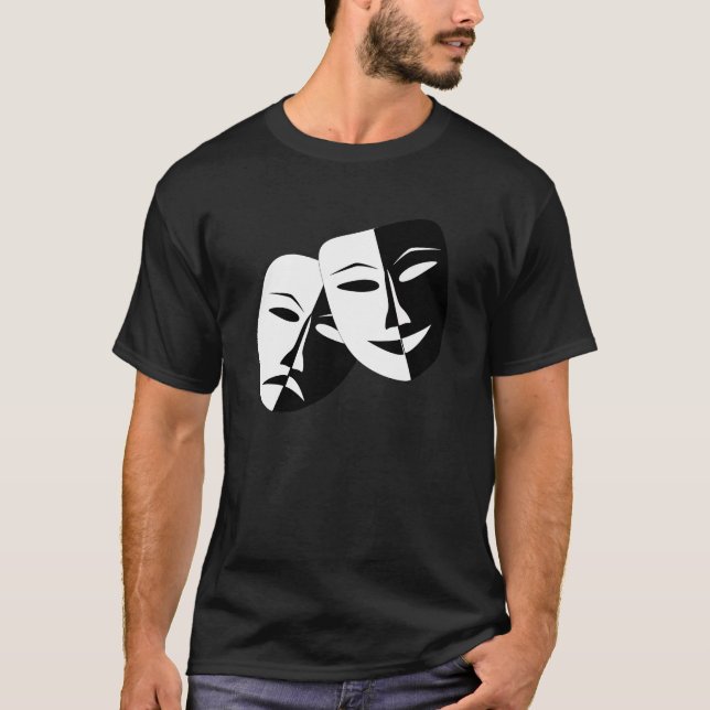 Comedy Tragedy Black and White Theater Maske T-Shirt (Vorderseite)