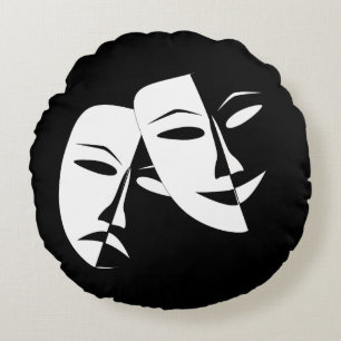 /Comedy/Tragedy Black/White Round Pillow Rundes Kissen
