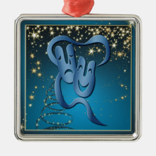 Comedy Tragedy Blue Theater Mask Blue Christmas 2 Ornament Aus Metall