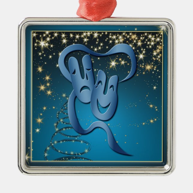 Comedy Tragedy Blue Theater Mask Blue Christmas 2 Ornament Aus Metall (Vorne)