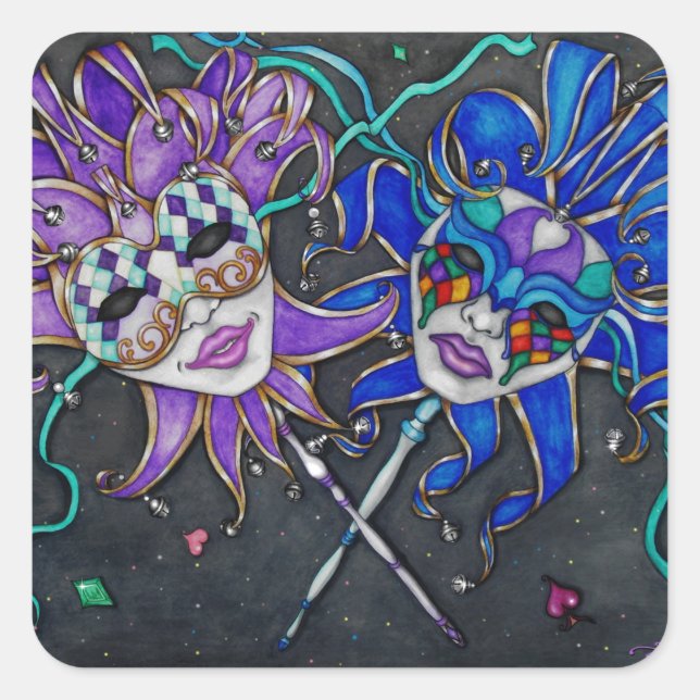 Comedy/Tragedy Jester Masks Quadratischer Aufkleber (Vorderseite)