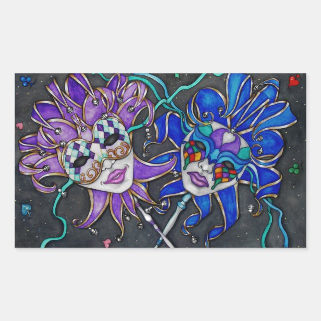 Comedy/Tragedy Jester Masks Rechteckiger Aufkleber (Vorderseite)