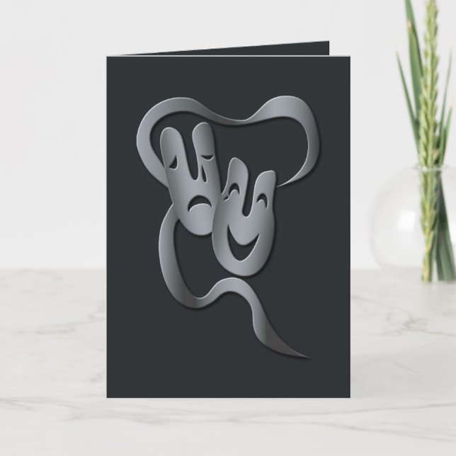 Comedy Tragedy Theater Maske Grau/Schwarz Gruß Karte (Vorderseite)