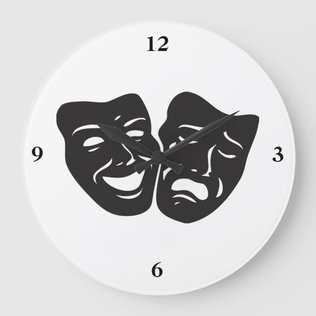 Comedy Tragedy Theater Masken Große Wanduhr (Vorderseite)