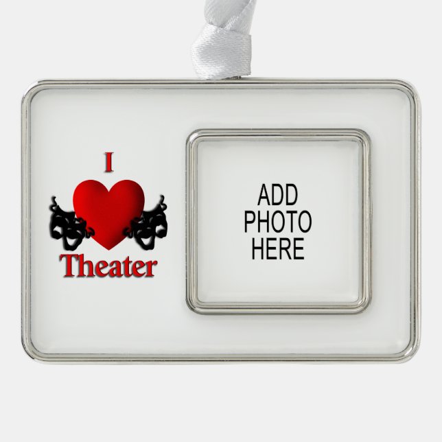 Comedy Tragedy Theater Masken Ornament mit Foto Rahmen-Ornament Silber (Vorderseite)