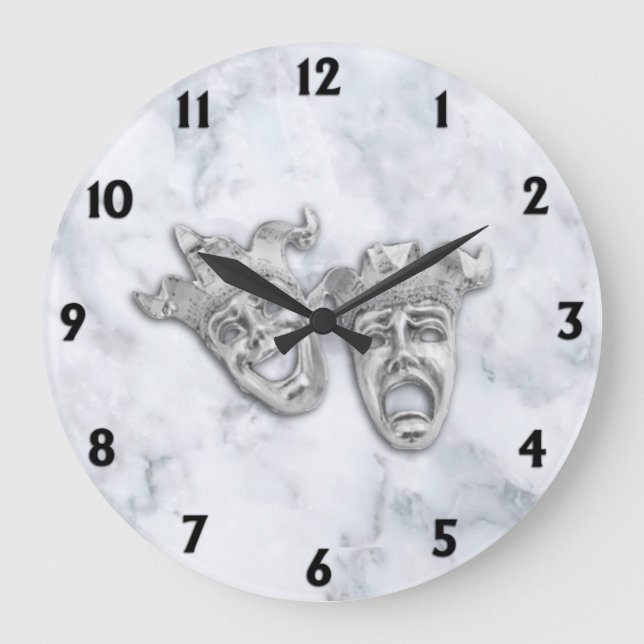 Comedy und das Tragedy Theater maskieren weißen Ma Große Wanduhr (Vorderseite)