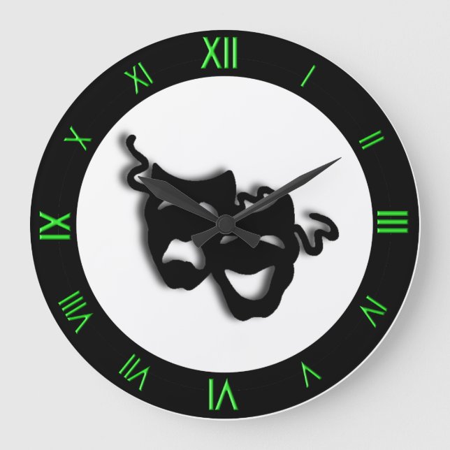 Comedy und Tragedy Cool Green Theater Wall Clock Große Wanduhr (Vorderseite)