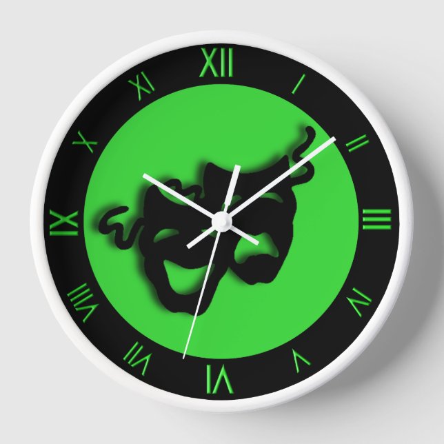 Comedy und Tragedy Cool Green Theater Wall Clock Uhr (Vorderseite)