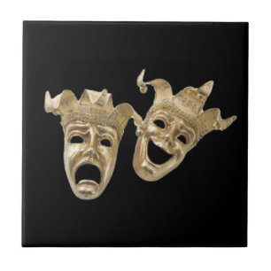 Comedy und Tragedy Masks R Black Tile Fliese