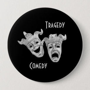 Comedy und Tragedy Masks Silver Theater Button