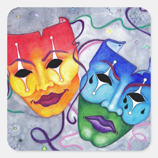 Comedy und Tragedy Quadratischer Aufkleber (Vorderseite)