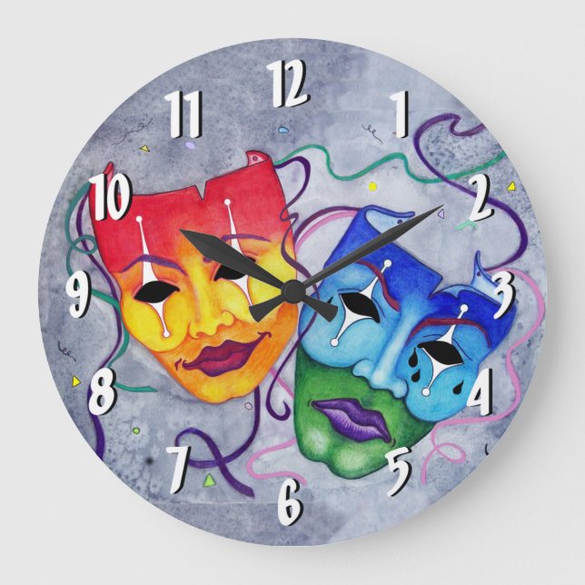 Comedy und Tragedy Round Wall Clock Große Wanduhr (Vorderseite)