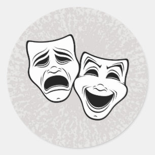 Comedy und Tragedy Theater Masken Schwarze Linie Runder Aufkleber