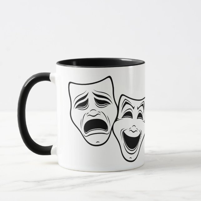 Comedy und Tragedy Theater Masken Schwarze Linie Tasse (Links)