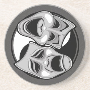 Comedy und Tragedy Theater Masken Yin Yang Design Getränkeuntersetzer