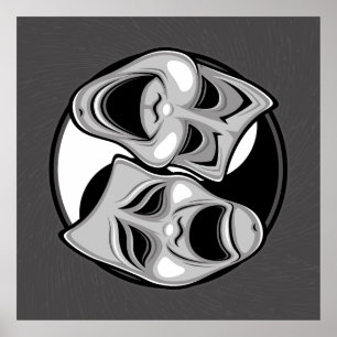 Comedy und Tragedy Theater Masken Yin Yang Design Poster