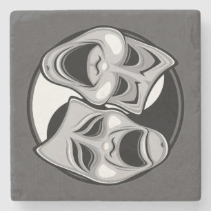 Comedy und Tragedy Theater Masken Yin Yang Design Steinuntersetzer