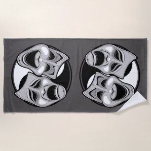 Comedy und Tragedy Theater Masken Yin Yang Design Strandtuch