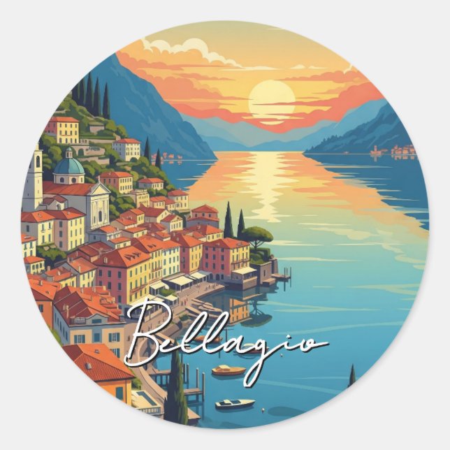 Comer See Bellagio Italien Sunset Runder Aufkleber (Vorderseite)