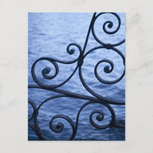 Comer See, Detail, Aussicht auf die Eisenbahn auf Postkarte