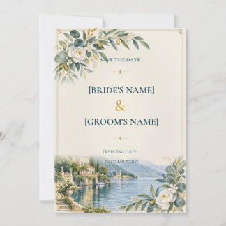 Comer See | Elegantes Blau und Gold Save The Date