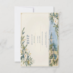 Comer See Gedämpftes Blau und Gold RSVP Karte