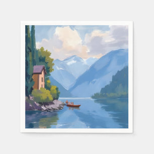 Comer See, Italien Gemälde Wasserfarbe Serviette