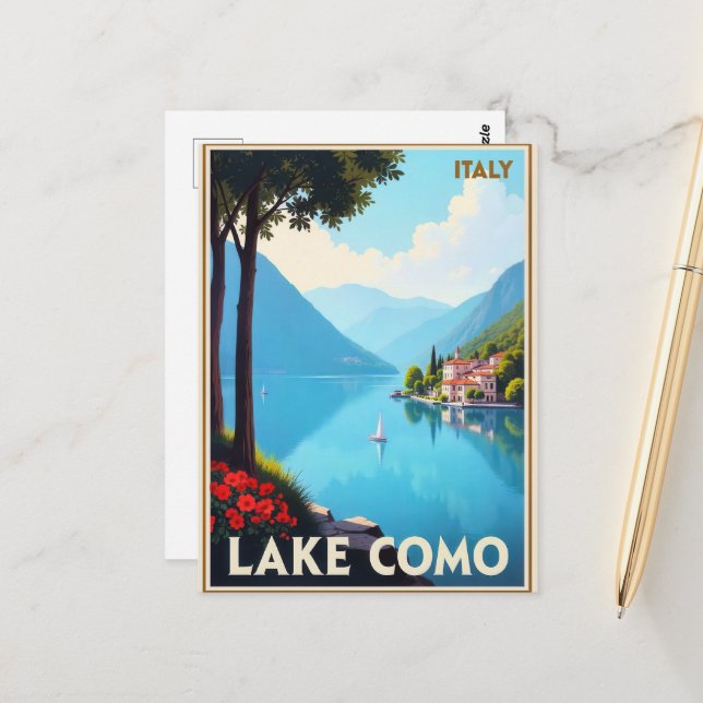 Comer See, Italien Reiseplakat, Postkarte (Vorderseite/Rückseite Beispiel)