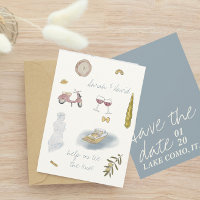 Comer See Italien Save the Date mit Zeichnungen