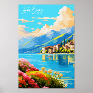 Comer See Italien Vintage-Reise-Ort Illustration Poster