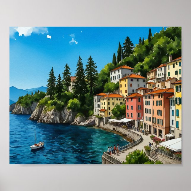Comer See Italien Wasserfarbe Poster (Vorne)