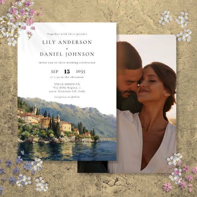 Comer See Italienisches Zielort Foto Hochzeit Einladung (Lake Como Italian Destination Photo Wedding Invitation)