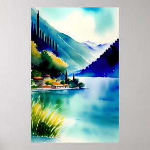 Comer See (Lago di Como) Aquarellmalerei Poster