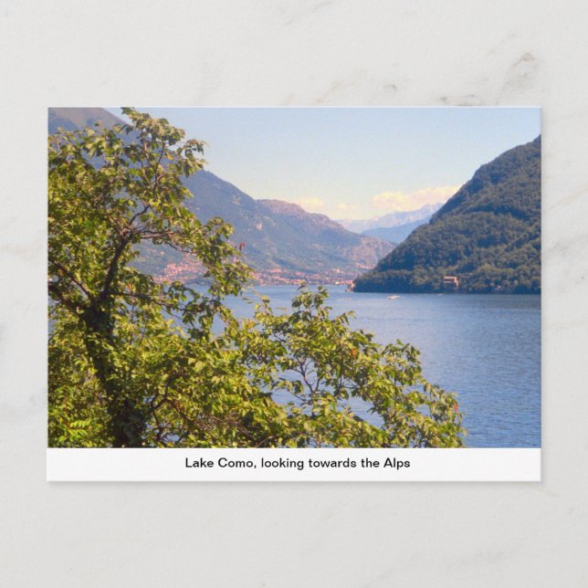 Comer See mit Blick auf die Alpen Postkarte (Vorderseite)