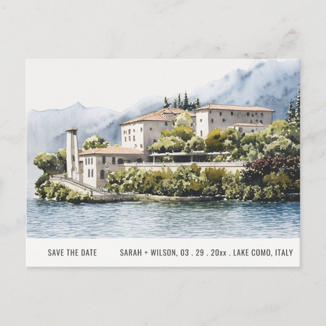Comer See Norditalien Wasserfarbe Save the Date Postkarte (Vorderseite)