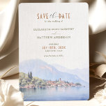 Comer See Serenity Wasserfarbe Save the Date Einladung<br><div class="desc">Mit dieser exquisiten Save the Date Einladung laden Sie Ihre Gäste zu den ruhigen Küsten des Comer Sees ein. Die Karte zeigt die ruhige Schönheit des italienischen Comer Sees mit einer atemberaubenden Aquarelldarstellung, die die üppige Vegetation, die rustikalen Villen und die majestätischen Berge hervorhebt, die dieses Ziel zu einem Traum...</div>