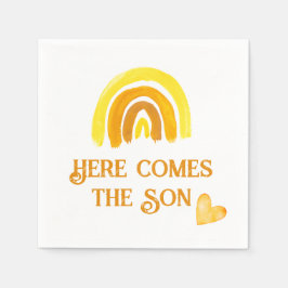 Comes Son Yellow Sunshine Rainbow Baby Shower Serviette