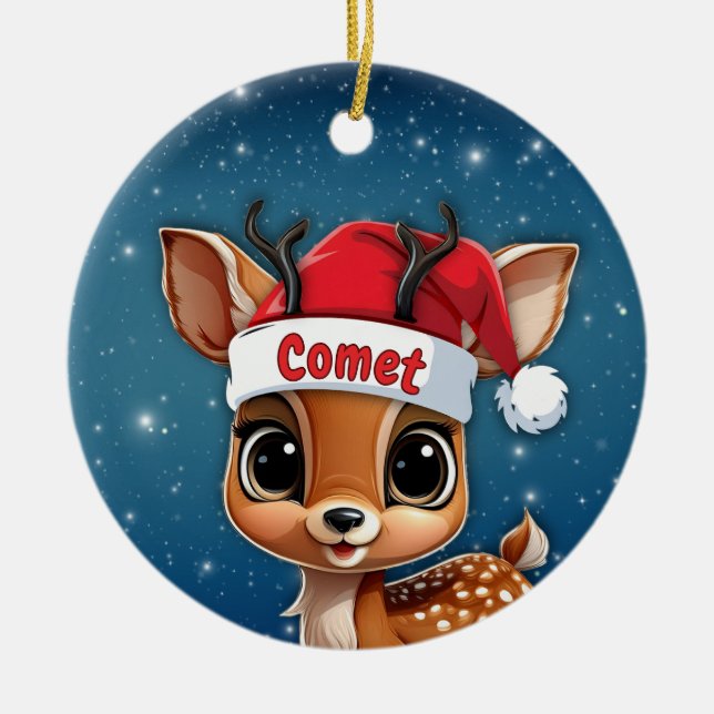 Comet Baby Deer, Fawn, Doe, Reindeer 🦌🎄 Keramik Ornament (Vorne)
