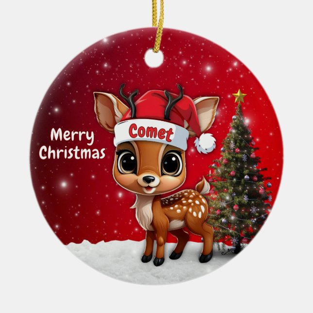 Comet Baby Deer, Fawn, Doe, Reindeer🦌 🎄 Keramik Ornament (Vorne)