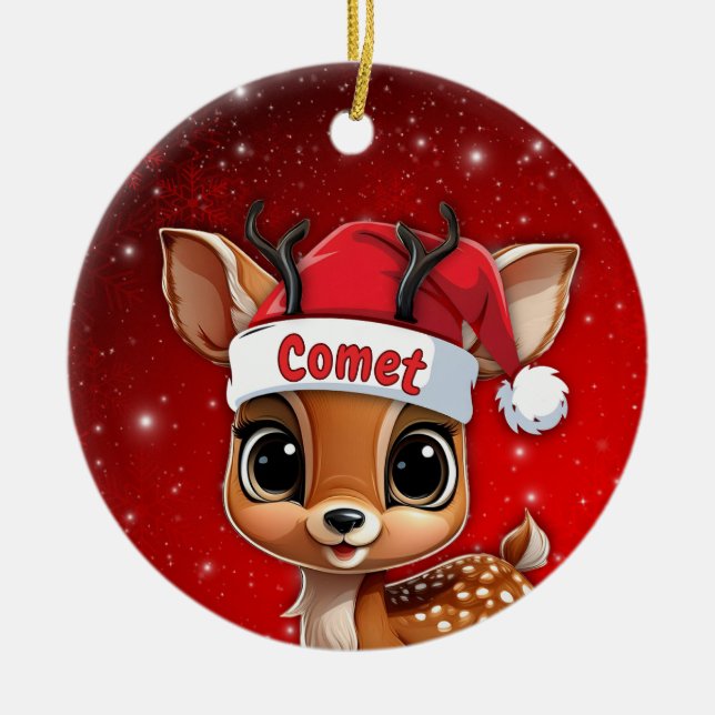 Comet Baby Deer, Fawn, Doe, Reindeer🦌 🎄 Keramik Ornament (Vorne)