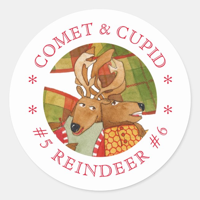 COMET CUPID REINDEE Kleine Round Stickers (Vorderseite)