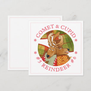 COMET CUPID REINDEER 5,25" Square Flat Card Feiertagskarte