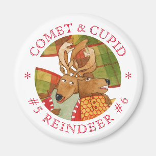 COMET CUPID REINDEER Round Magnet