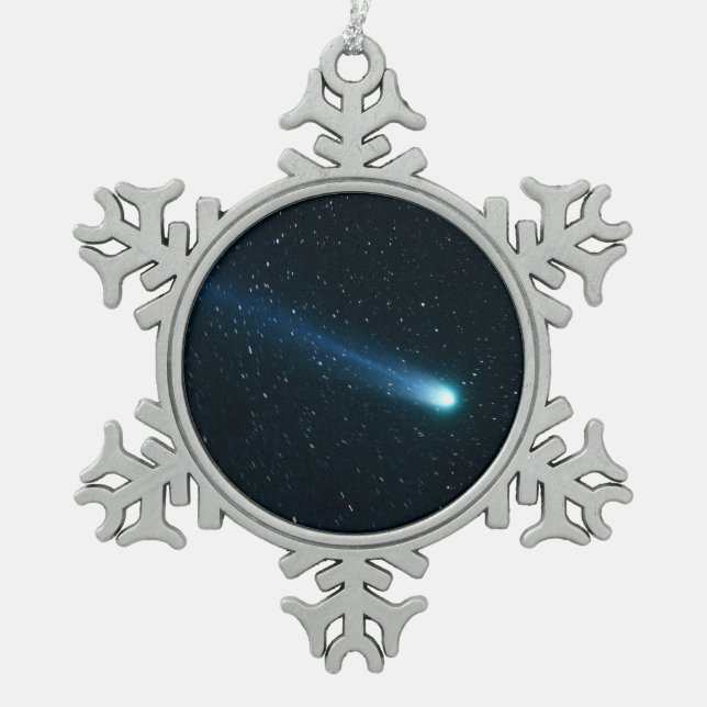 Comet in Night Sky Schneeflocken Zinn-Ornament (Vorderseite)