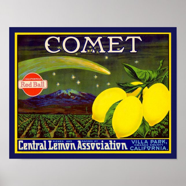 Comet-Lemon-Fruchtkäfigetikett der 1940er Jahre Poster (Vorne)