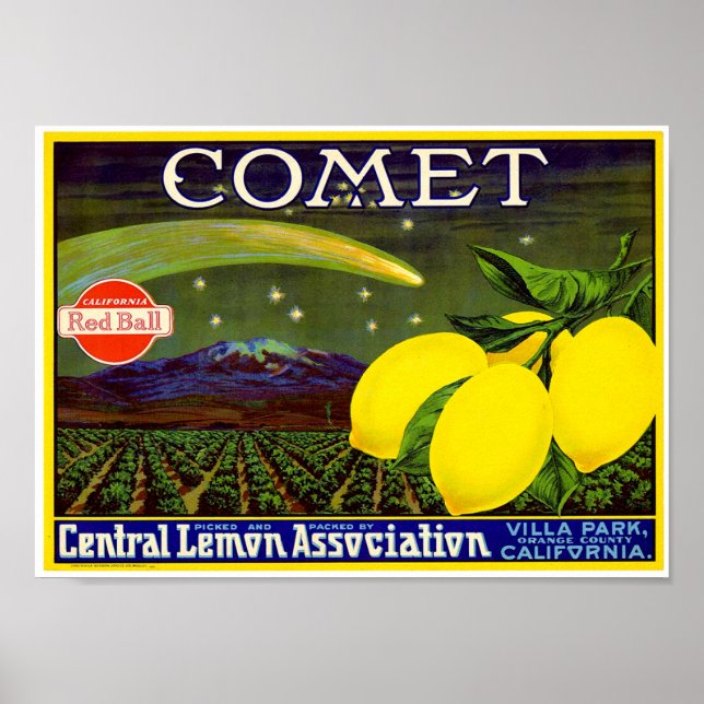 Comet-Markenbezeichnung Lemon Crate Label Western  Poster (Vorne)