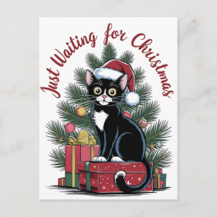 Comfort Colors® Weihnachtsbaum und Katze 2025 Postkarte