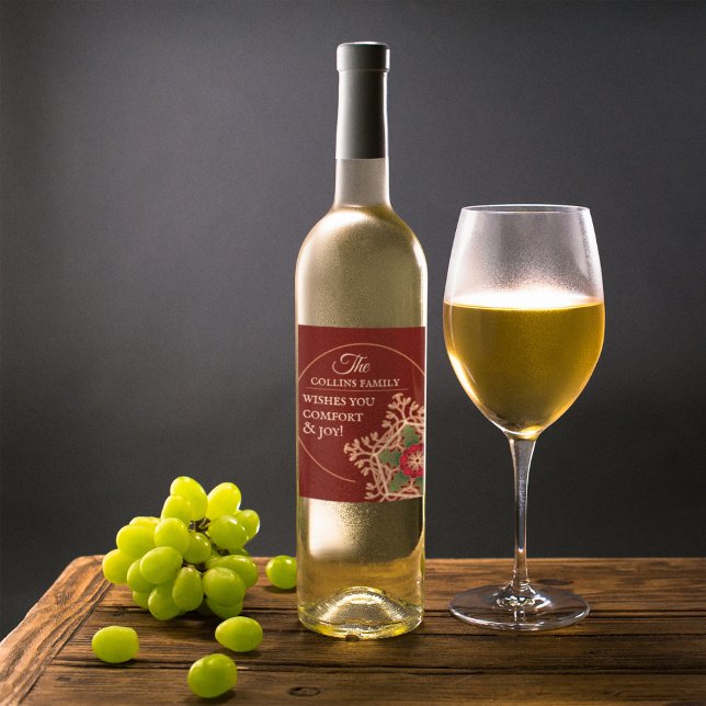 Comfort & Joy Holly Star Personalisiert Weinetikett (Comfort & Joy Holly Star Personalized Wine Label)