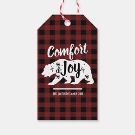 Comfort und Joy Woodland Bär Karierte Geschenketik Geschenkanhänger